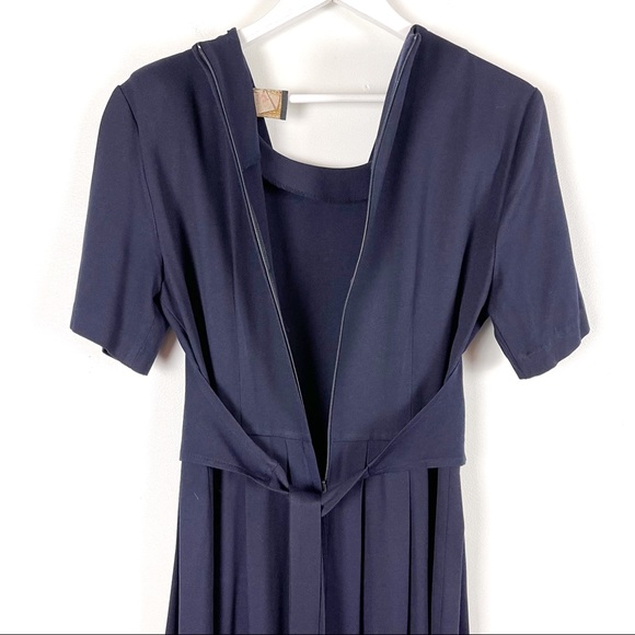 Vintage Navy Midi Dress with Built in Embroidered Vest - Picture 6 of 9